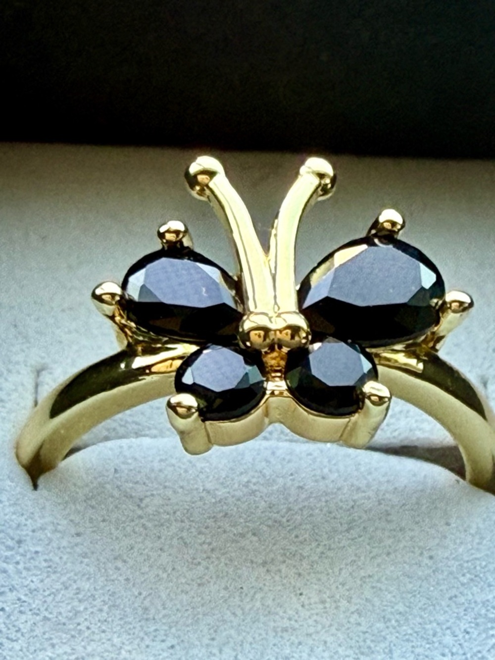 NEW! 18k Gold Plated Butterfly Ring with Black Stones